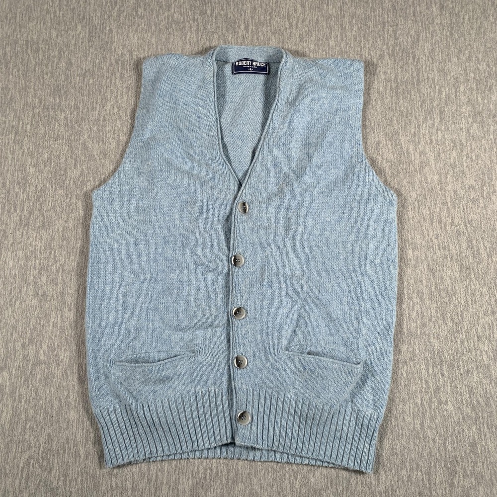 Robert Bruce Sweater Vest Mens Large Light Blue Knit Button Front Made USA‎